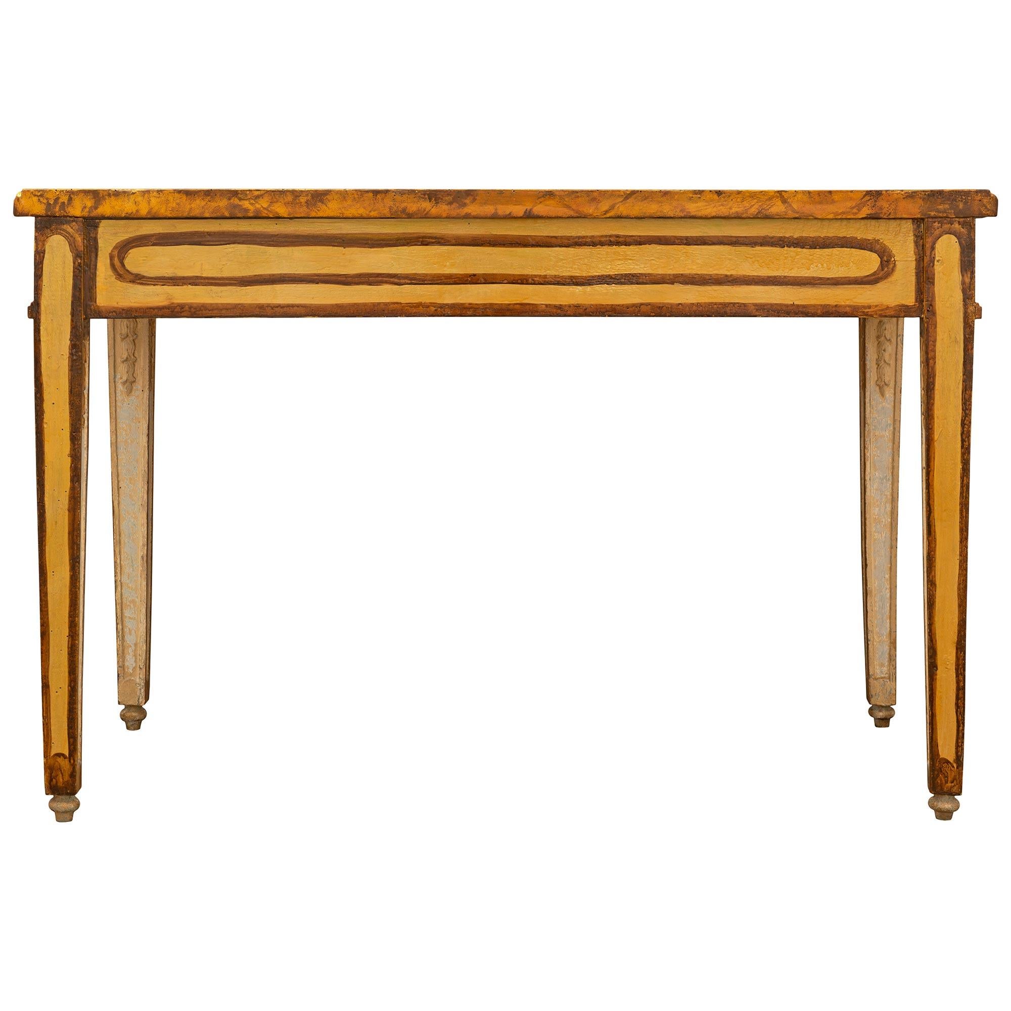 Paar italienische Konsolen aus patiniertem Giltwood und Kunstmarmor aus dem 18. im Angebot 3