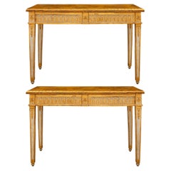 Paar italienische Konsolen aus patiniertem Giltwood und Kunstmarmor aus dem 18.