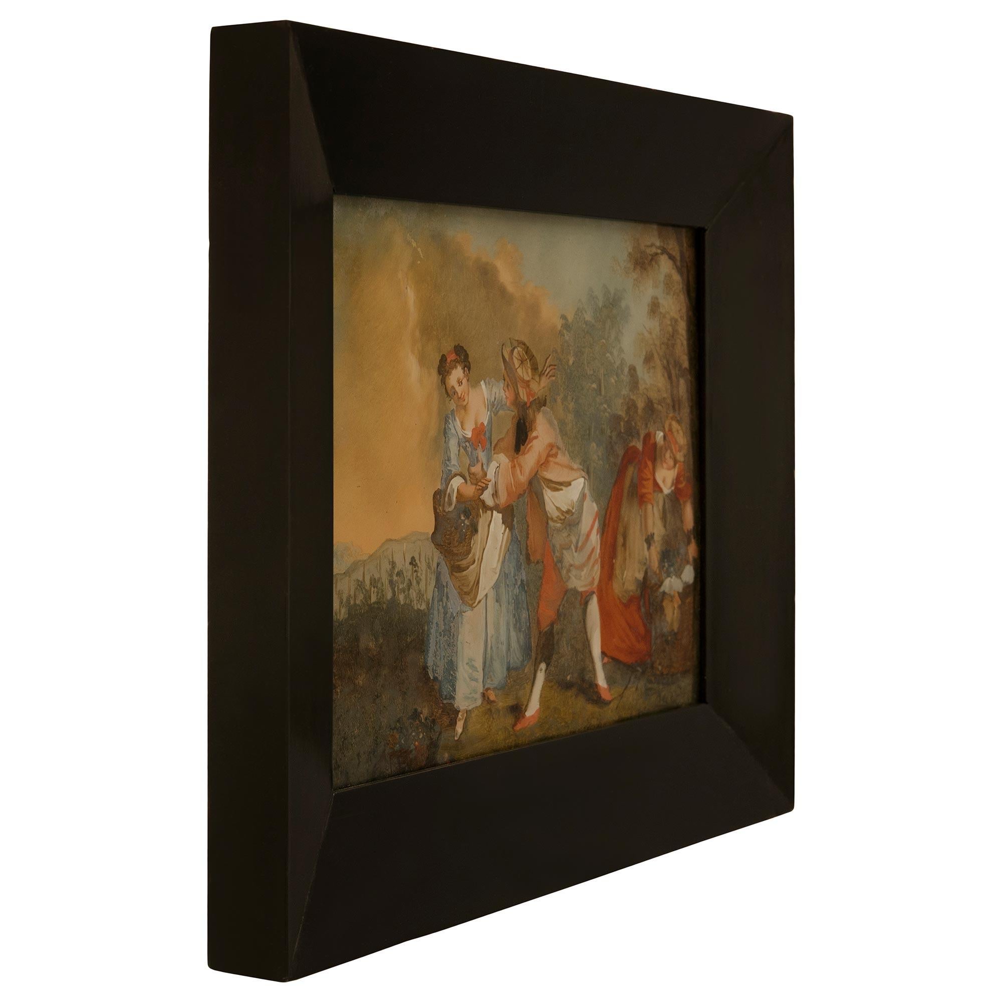 pair of Italian 18th century reverse painted on glass and Fruitwood paintings In Good Condition For Sale In West Palm Beach, FL
