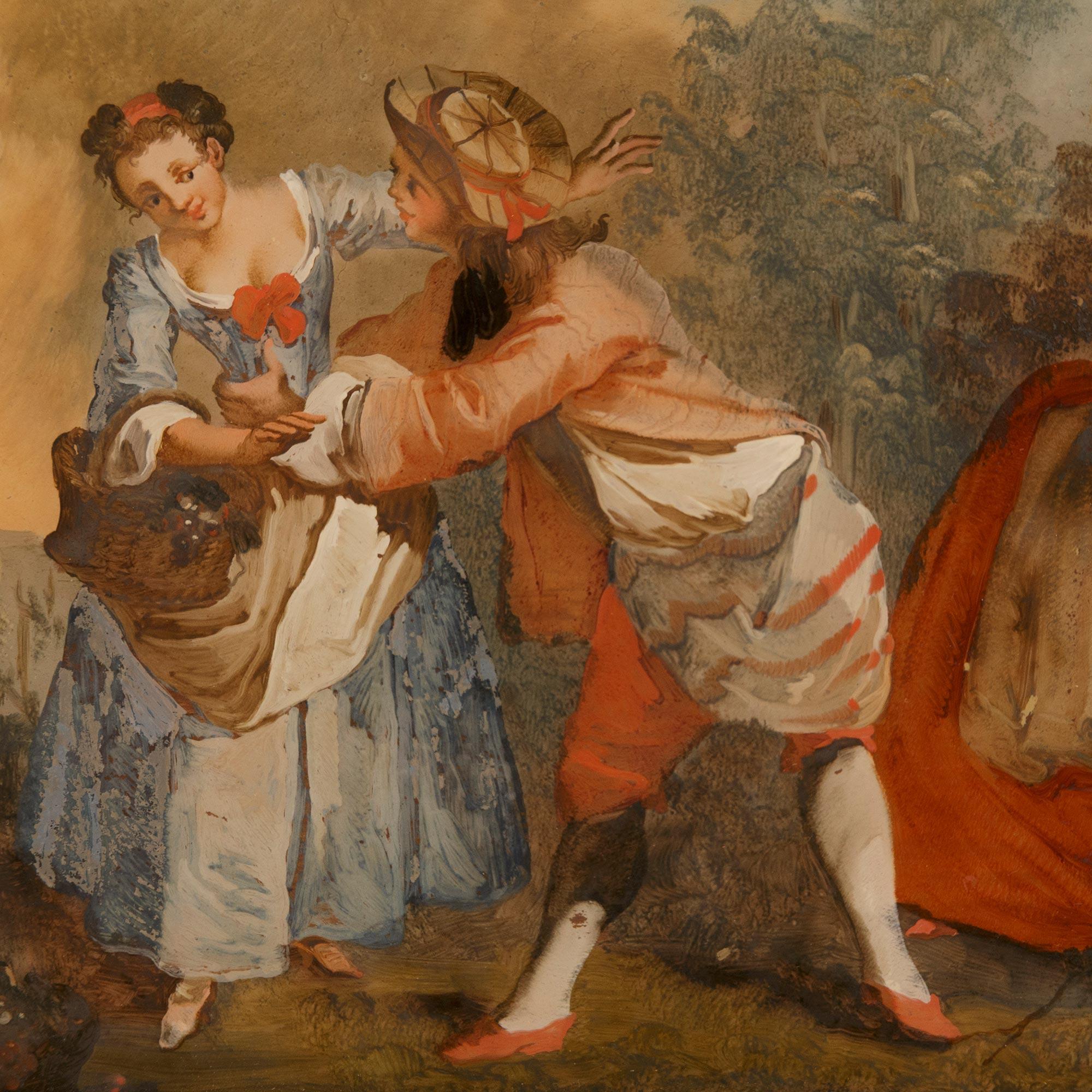 pair of Italian 18th century reverse painted on glass and Fruitwood paintings For Sale 3