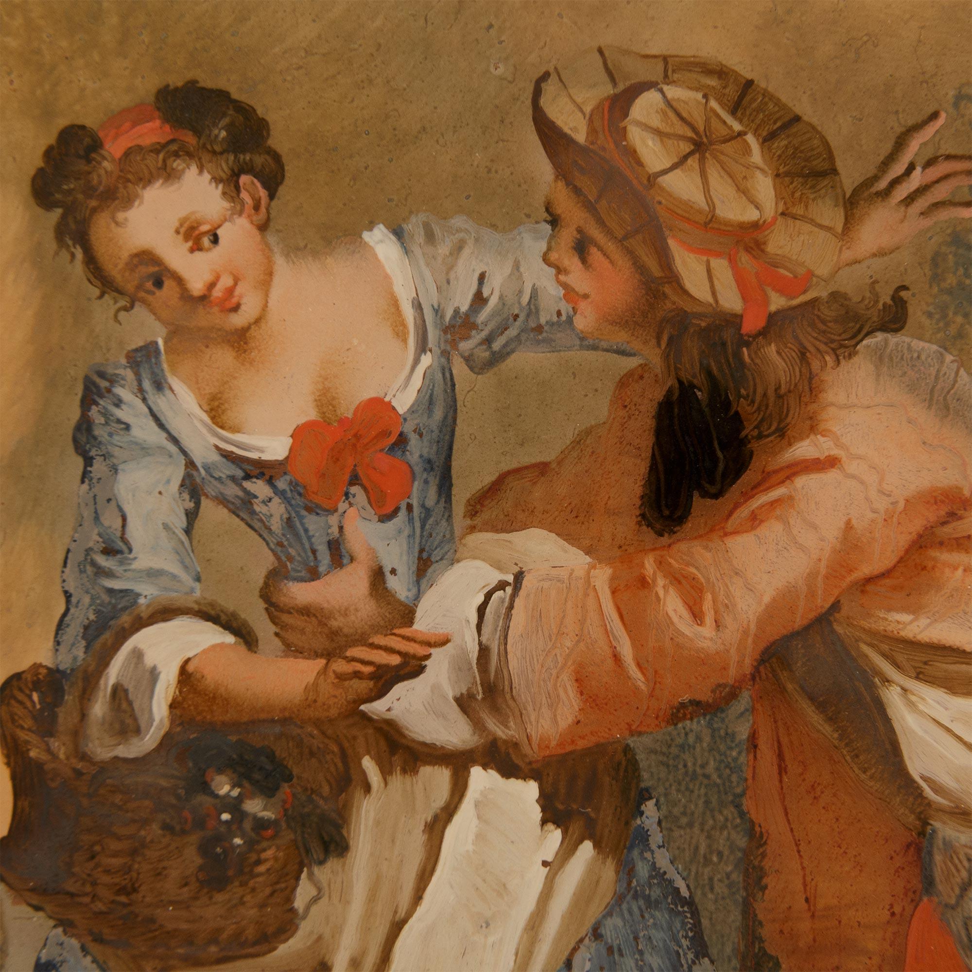 pair of Italian 18th century reverse painted on glass and Fruitwood paintings For Sale 4
