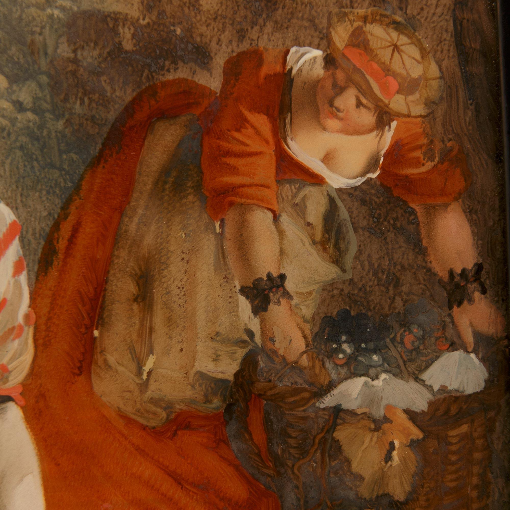 pair of Italian 18th century reverse painted on glass and Fruitwood paintings For Sale 5