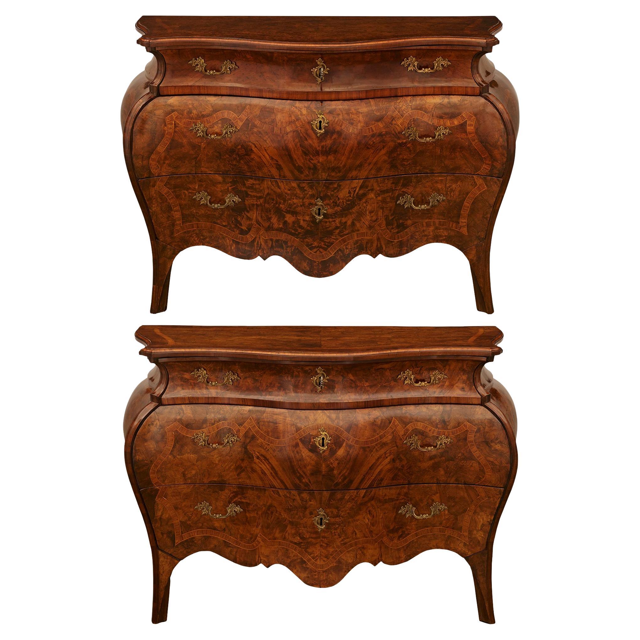 pair of Italian 18th century Rococo Period Walnut and Fruitwood commodes