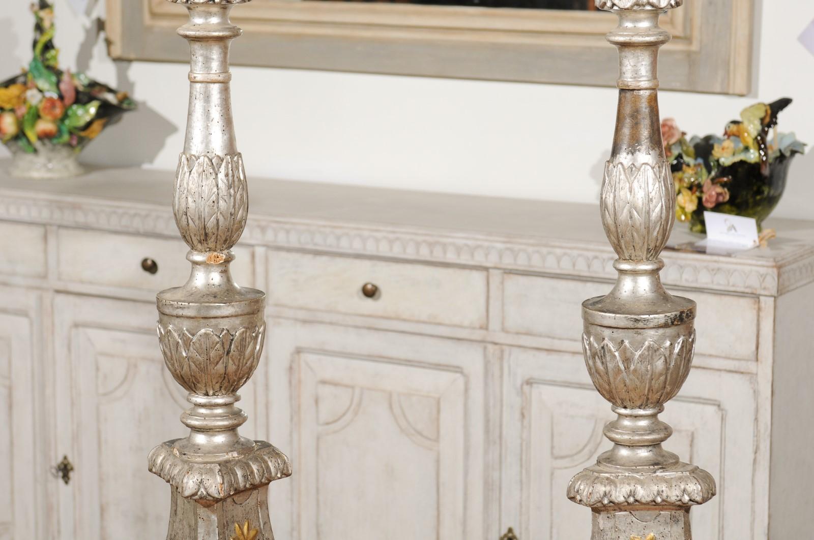 Pair of Italian 18th Century Silver Candlesticks with Gilt Star and Waterleaves In Good Condition For Sale In Atlanta, GA