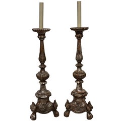 Pair of Italian 18th Century Silver Leaf Lamps