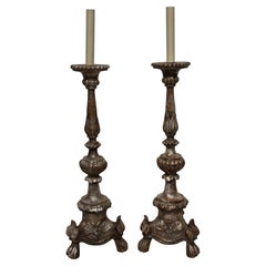 Pair of Italian 18th Century Silver Leaf Lamps