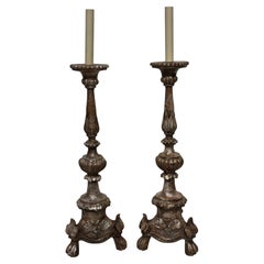 Pair of Italian 18th Century Silver Leaf Lamps