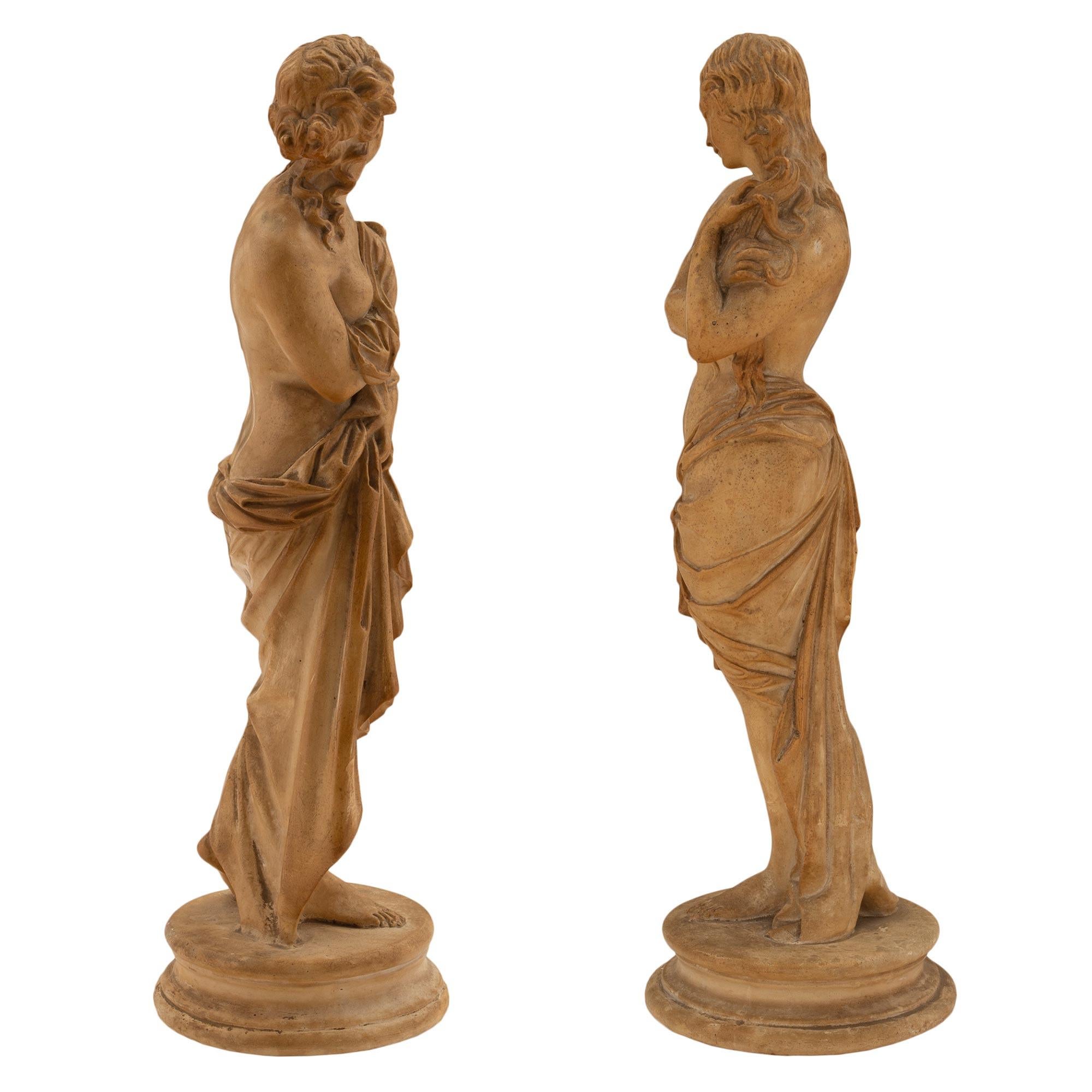 18th Century and Earlier Pair of Italian 18th Century Terra Cotta Statues For Sale