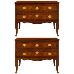 Pair Of Italian 18th Century Transitional St. Walnut And Ormolu Commodes