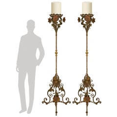 pair of Italian 18th century Tuscan st. Wrought Iron and Brass candlesticks