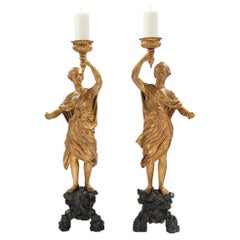 Pair of Italian 18th Century Venetian Giltwood and Polychrome Torchère