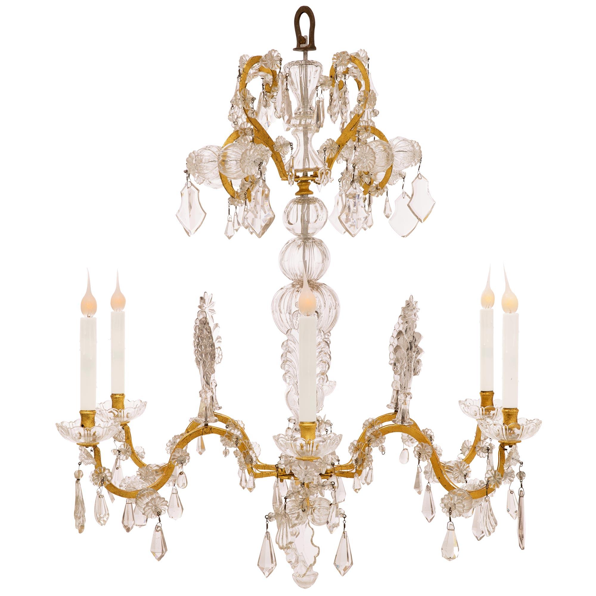Pair Of Italian 18th Century Venetian St. Gilt Metal And Crystal Chandeliers In Good Condition For Sale In West Palm Beach, FL