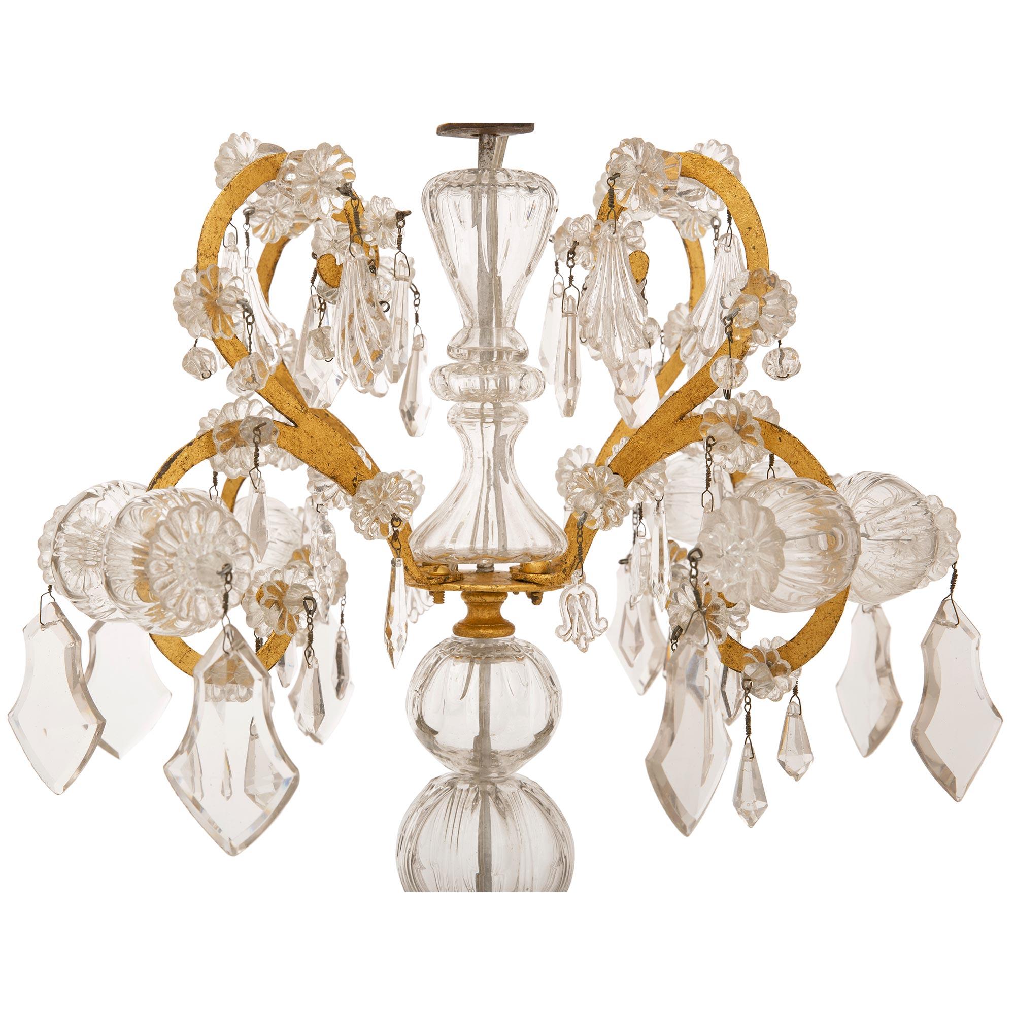 18th Century and Earlier Pair Of Italian 18th Century Venetian St. Gilt Metal And Crystal Chandeliers For Sale