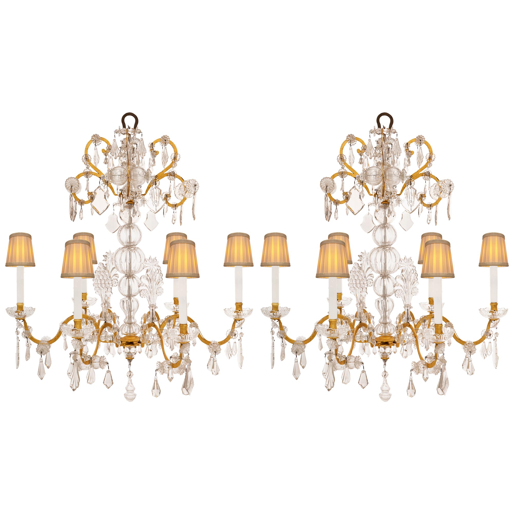 Pair Of Italian 18th Century Venetian St. Gilt Metal And Crystal Chandeliers For Sale