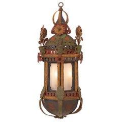 Pair of Italian 18th Century Venetian St. Patinated Metal and Tole Lanterns