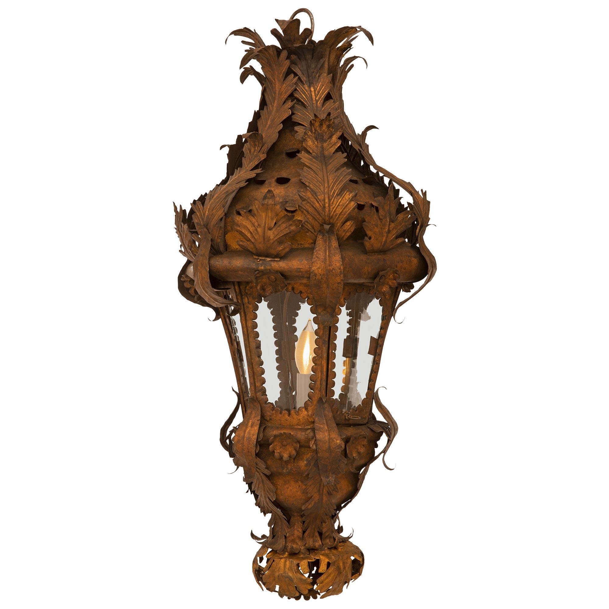 18th Century and Earlier Pair Of Italian 18th Century Venetian St. Pressed Metal And Tole Lanterns For Sale