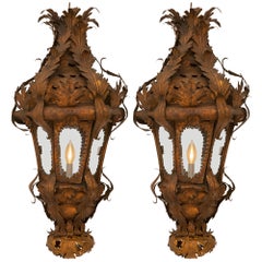 Pair Of Italian 18th Century Venetian St. Pressed Metal And Tole Lanterns