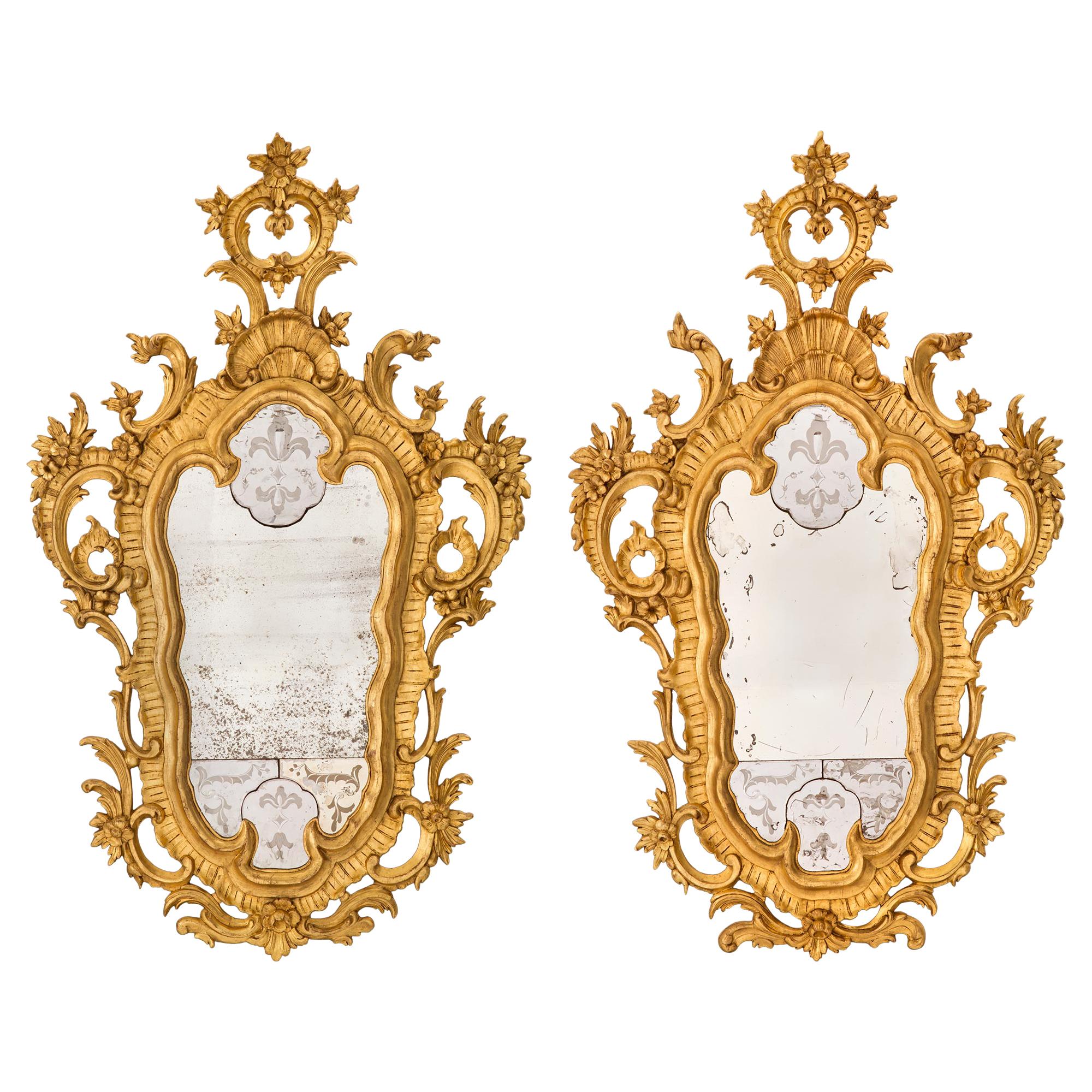 Pair of Italian 18th Century Venetian Style Giltwood Mirrors