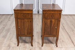 Pair of Italian 18th Century Walnut Bedside Chests with Carved Fluted Drawers