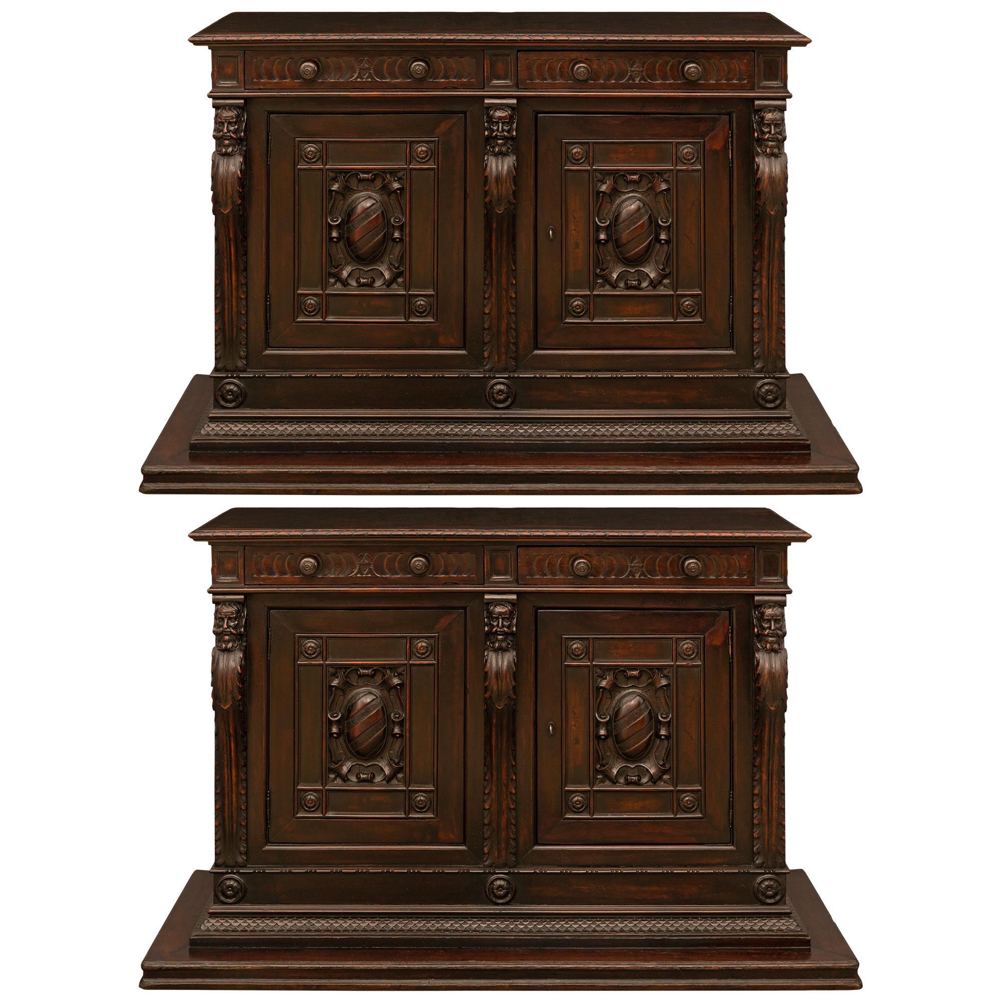 Pair of Italian 18th Century Walnut Buffets, from Northern Italy For Sale