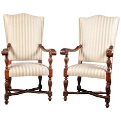 Pair of Italian 19th Century Walnut Carved Armchairs