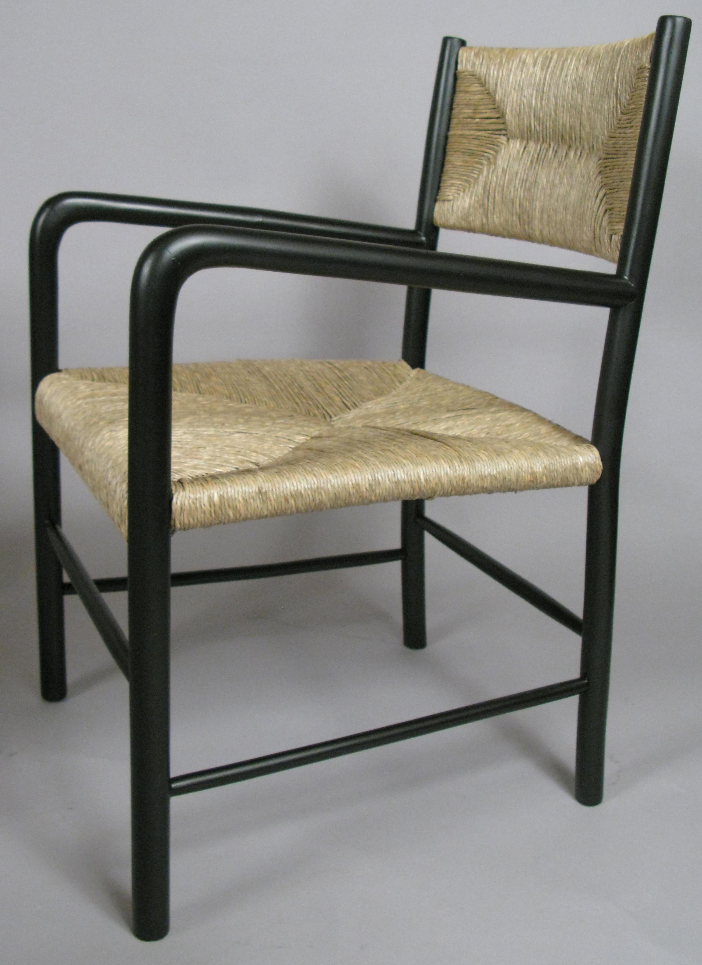 Pair of Italian 1930s Lacquered Birch Chairs and Ottomans 2
