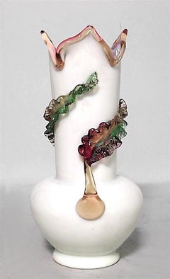 Pair of Italian Murano White and Pink Glass Vases