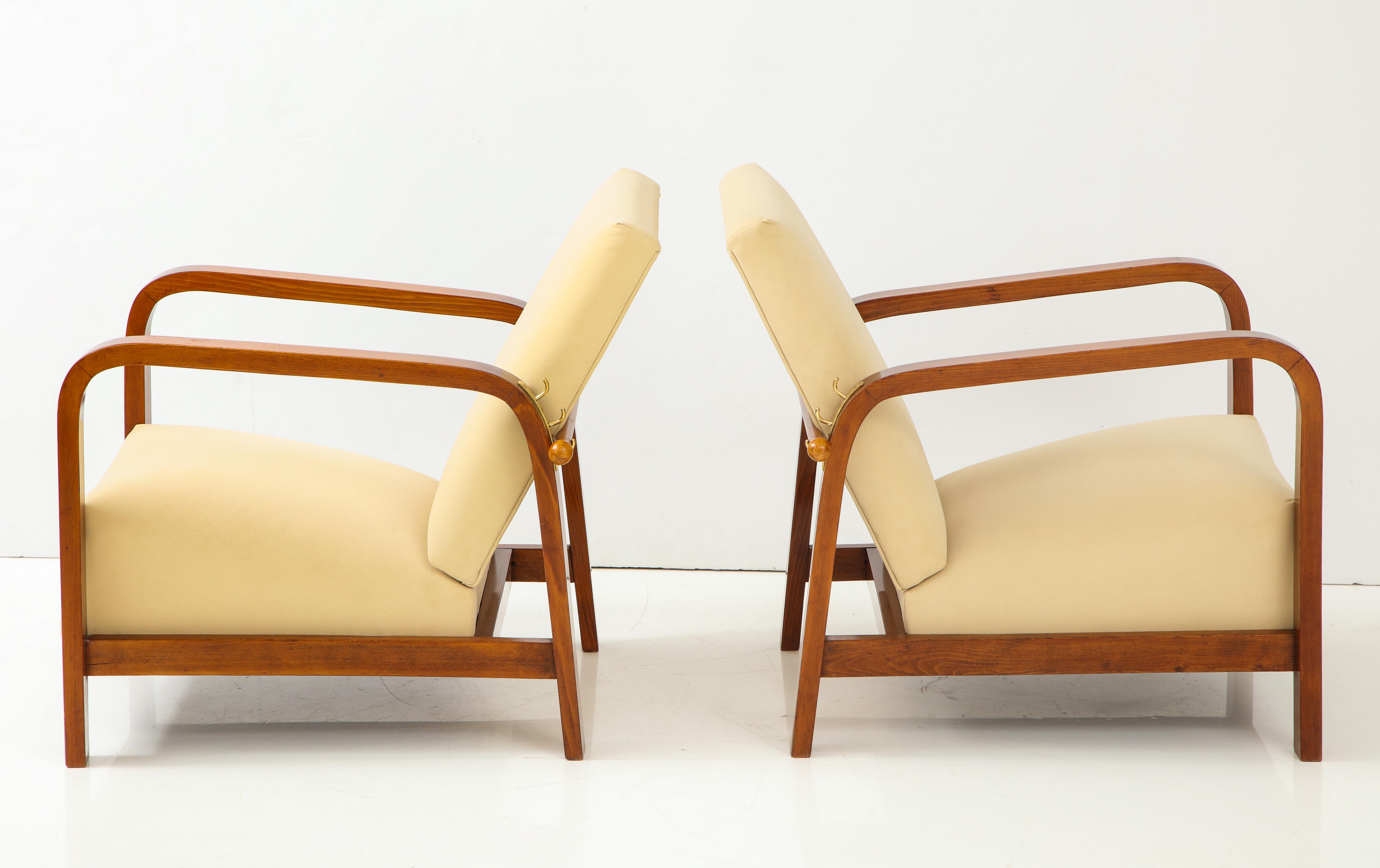 Mid-20th Century Pair of Italian 1930s Palisander Wood Adjustable Armchairs