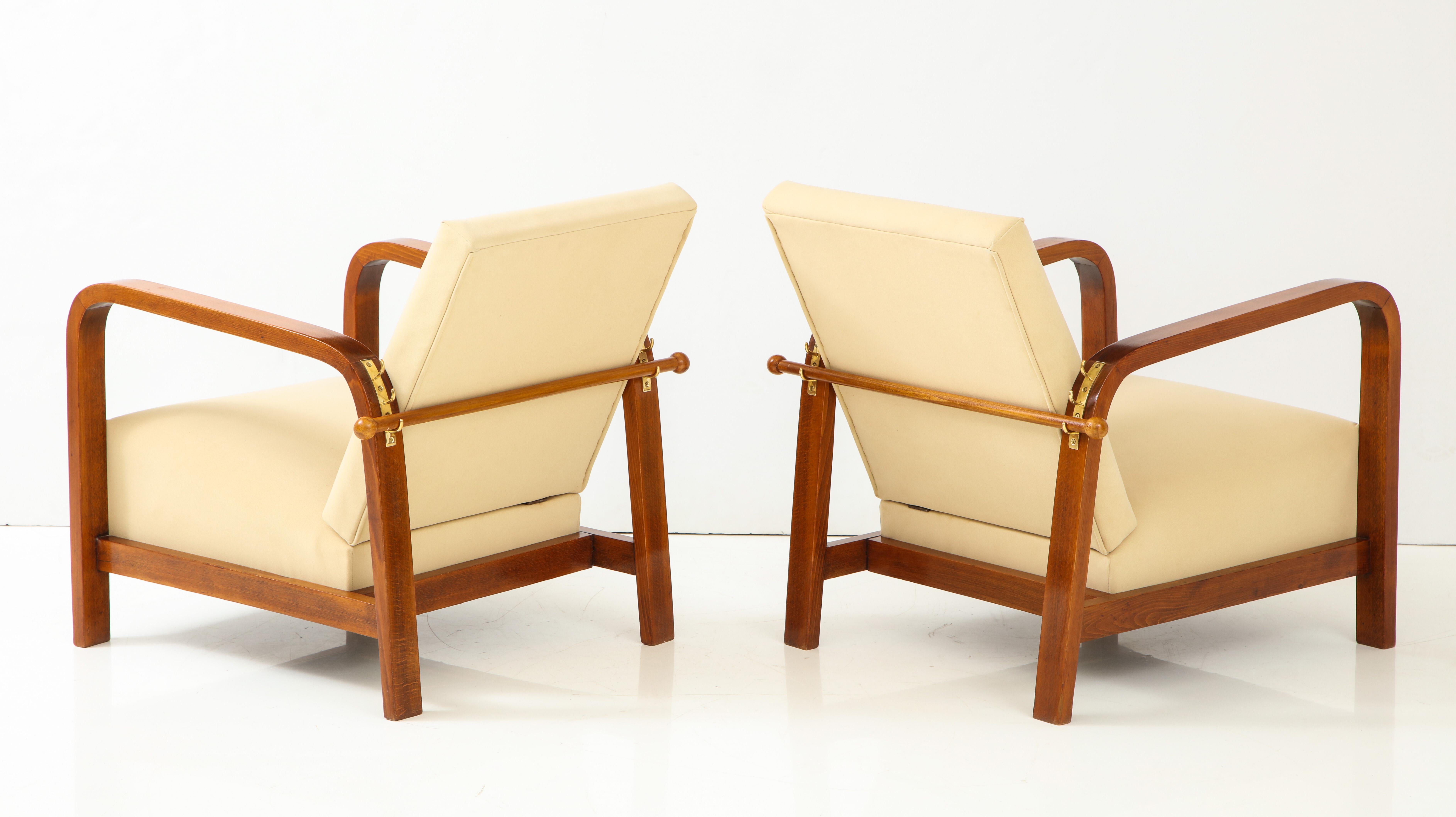 Pair of Italian 1930s Palisander Wood Adjustable Armchairs 1