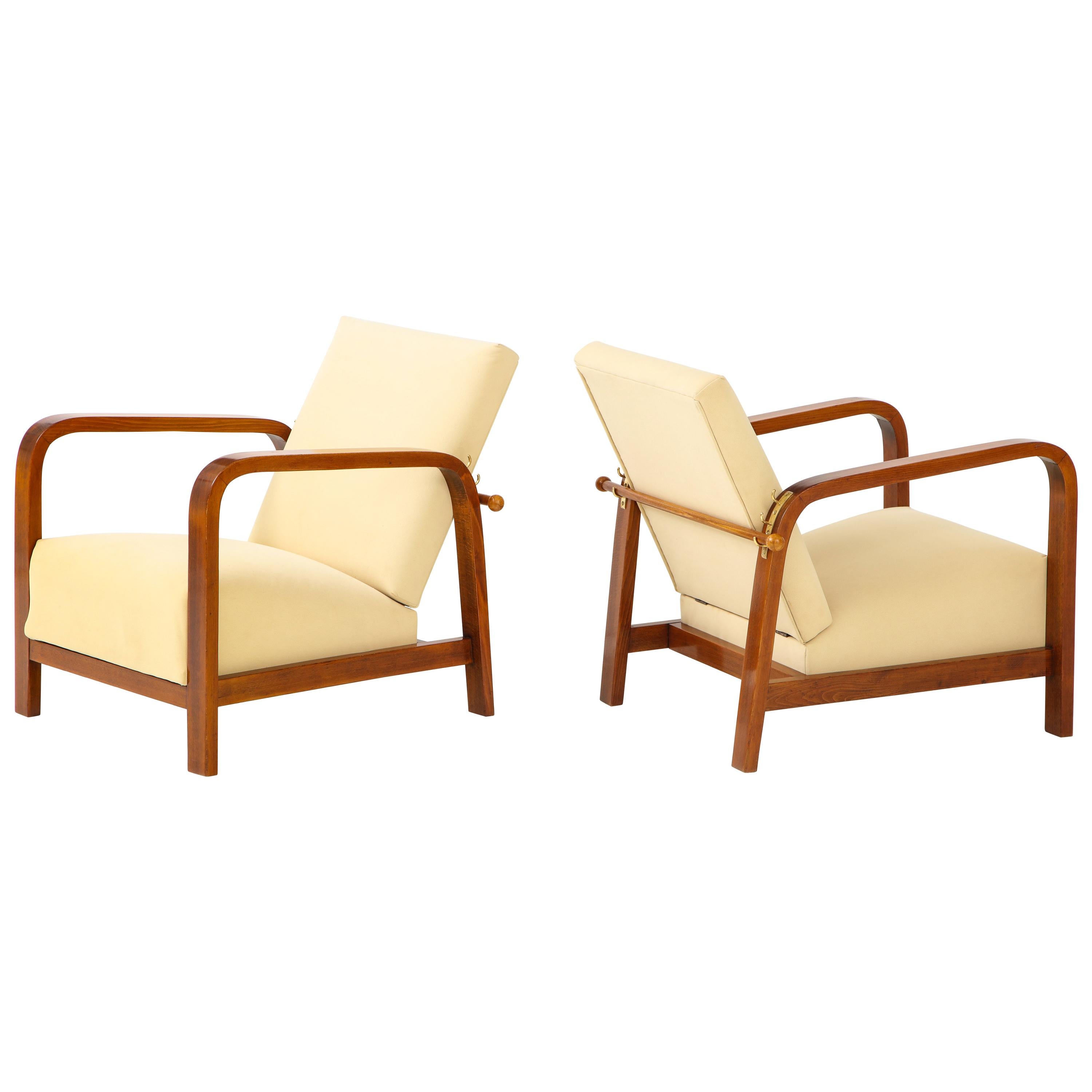 Pair of Italian 1930s Palisander Wood Adjustable Armchairs