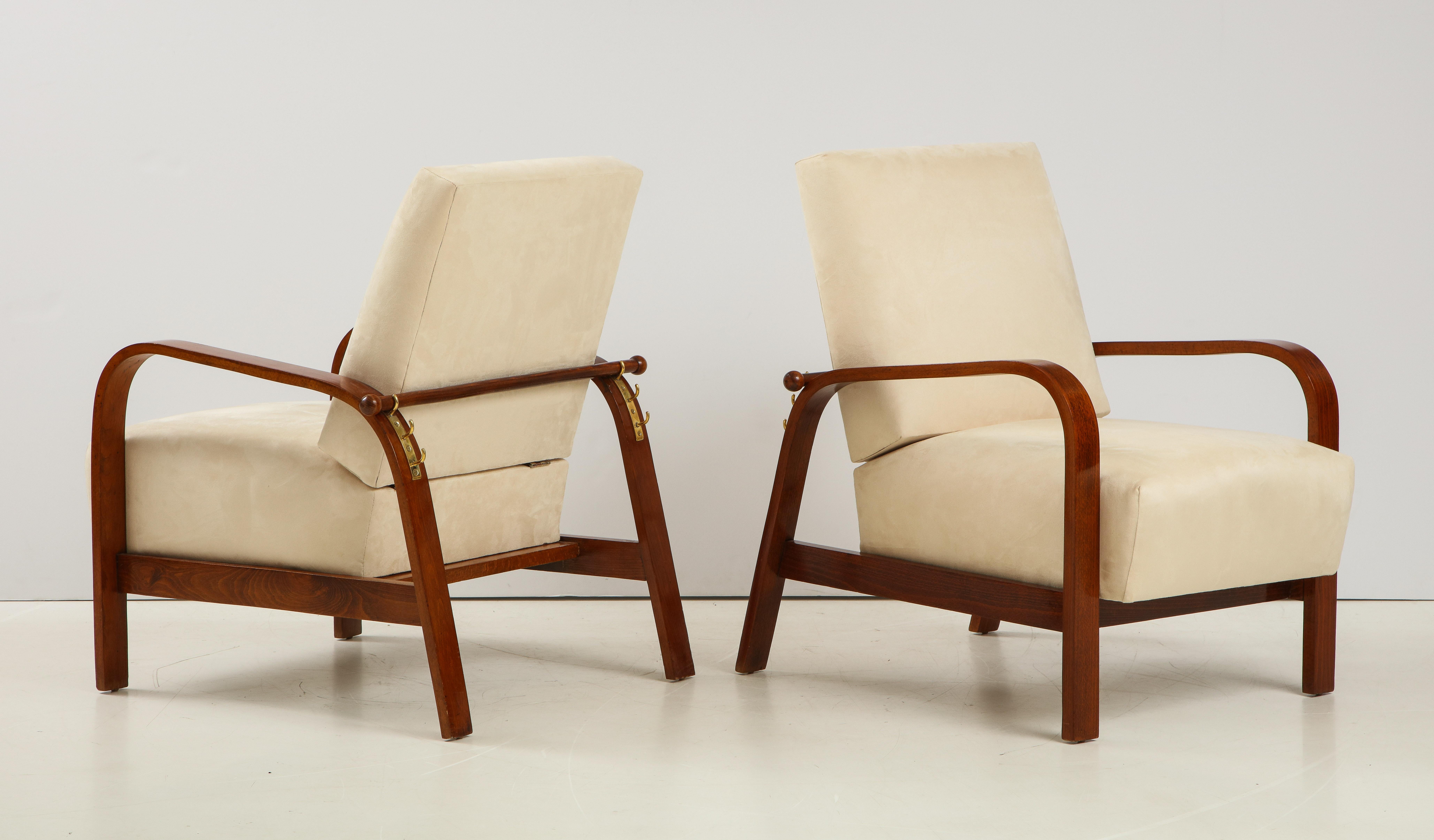 Brass Pair of Italian 1930's Reclining Armchairs