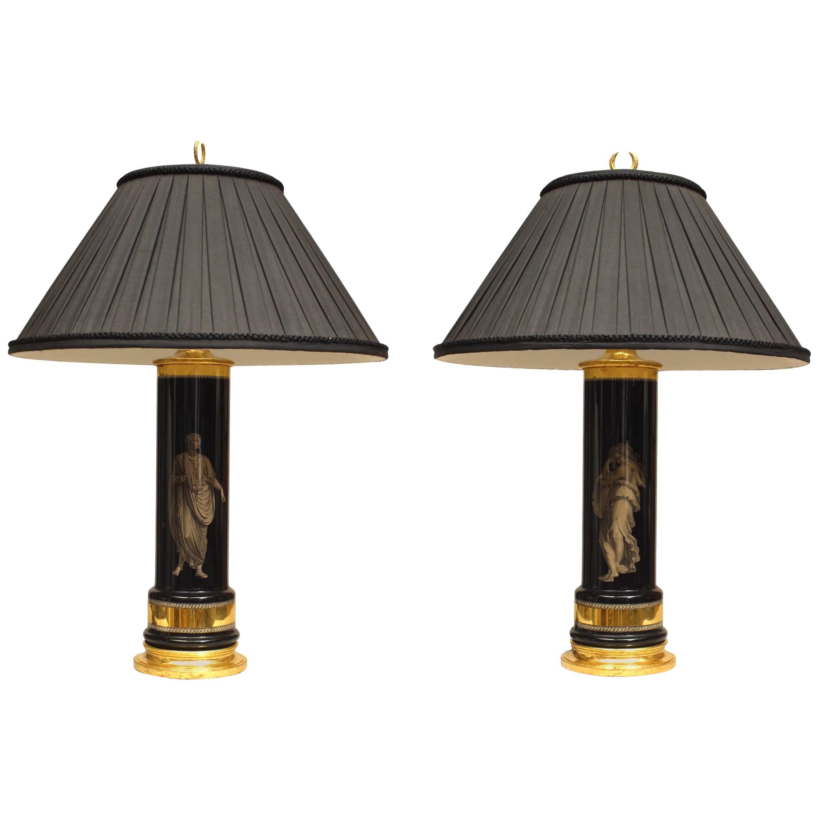 Pair of Italian Mid-Century Eglomise Glass Table Lamps For Sale