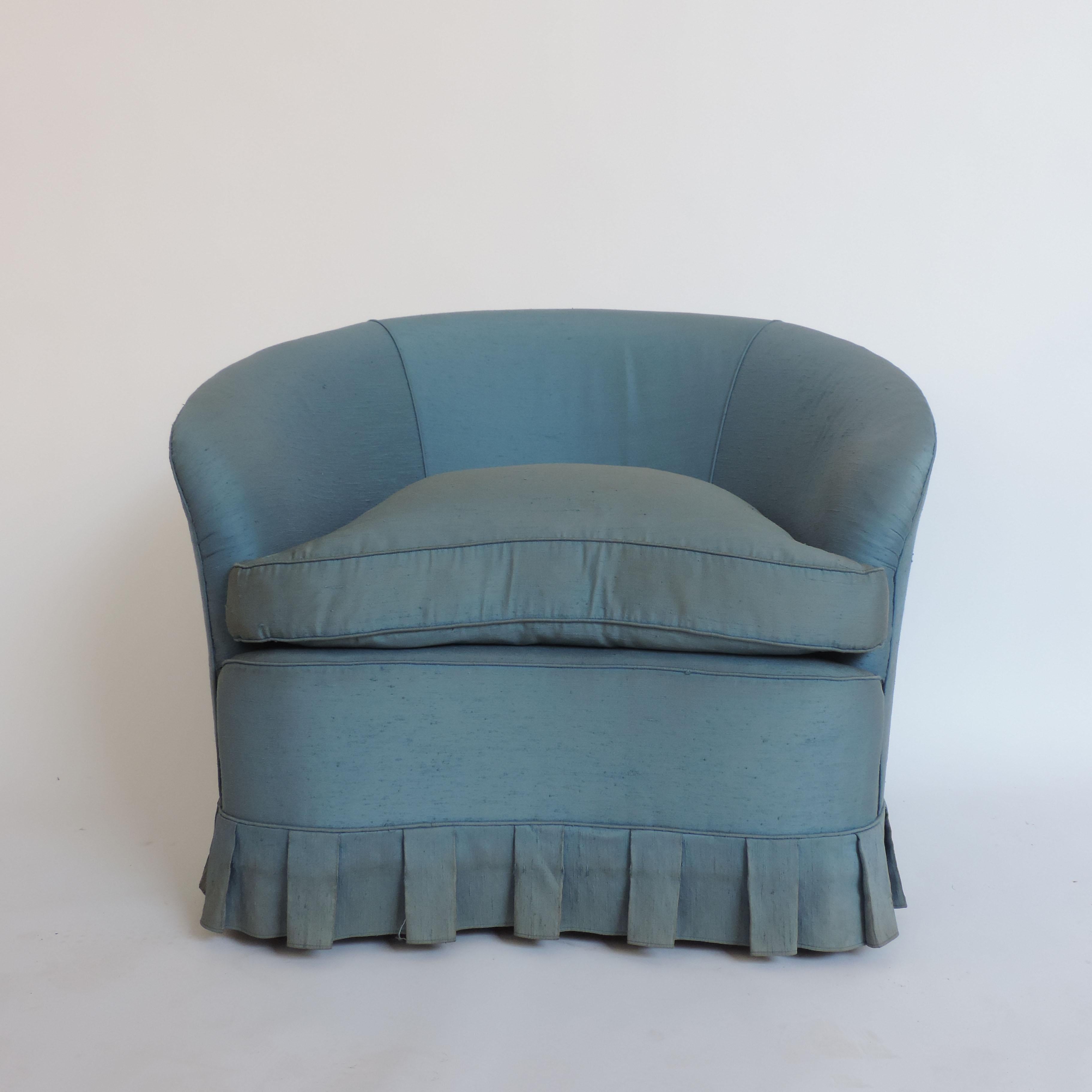 Pair of Italian 1940s armchairs in their original Blue Fabric.
