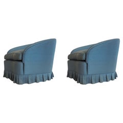 Vintage Pair of Italian 1940s Armchairs in Their Original Blue Fabric