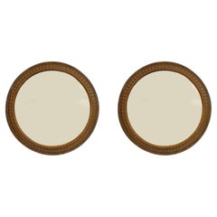 Pair of Italian 1940s Hammered Copper Round Wall Mirrors