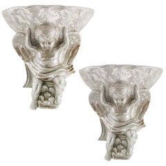 Pair of Italian 1940s Neoclassic Ceramic Wall Lights with Silver Leaf Applied