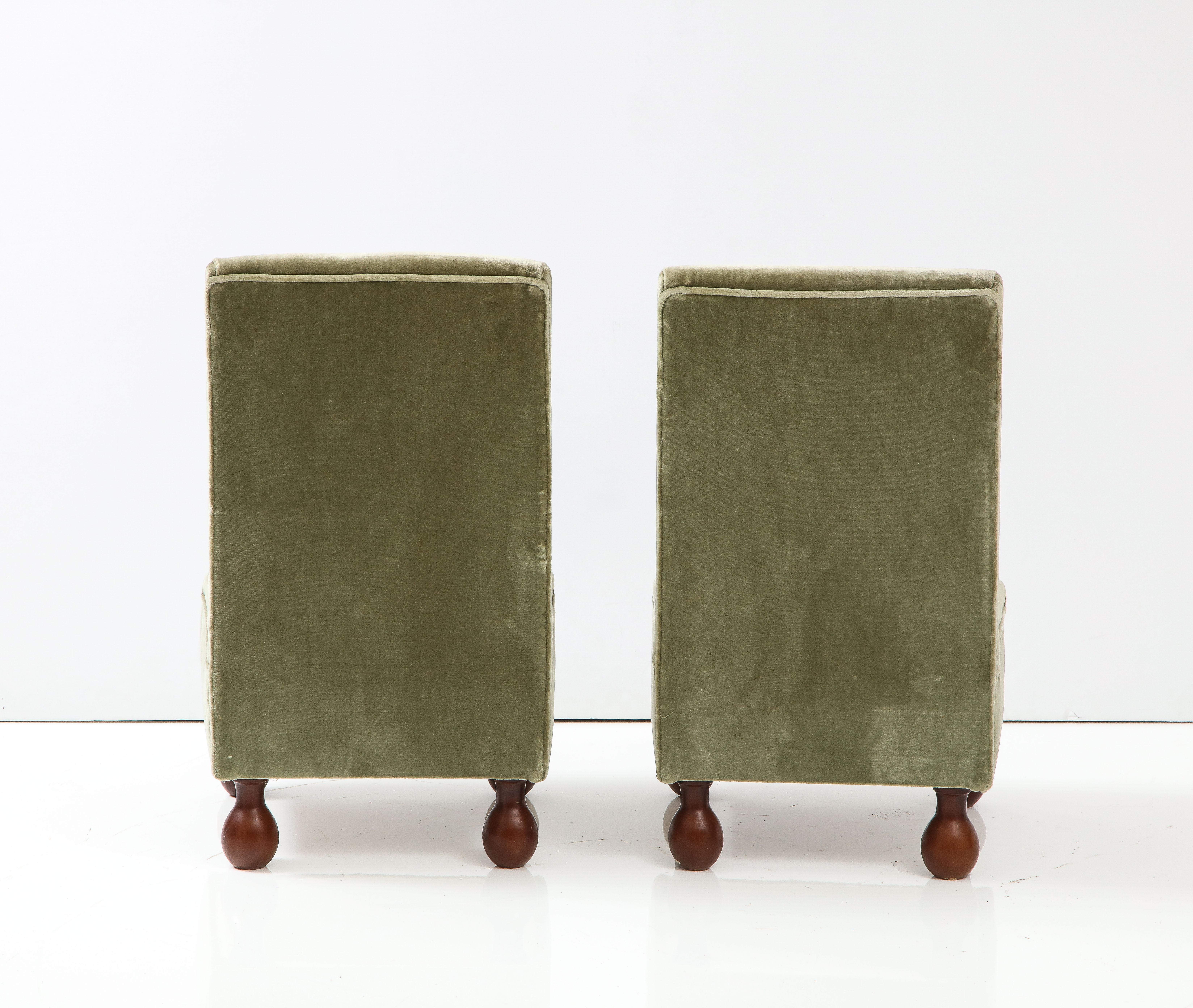 Pair of Italian 1940's Slipper Chairs with Walnut Bun Feet 5