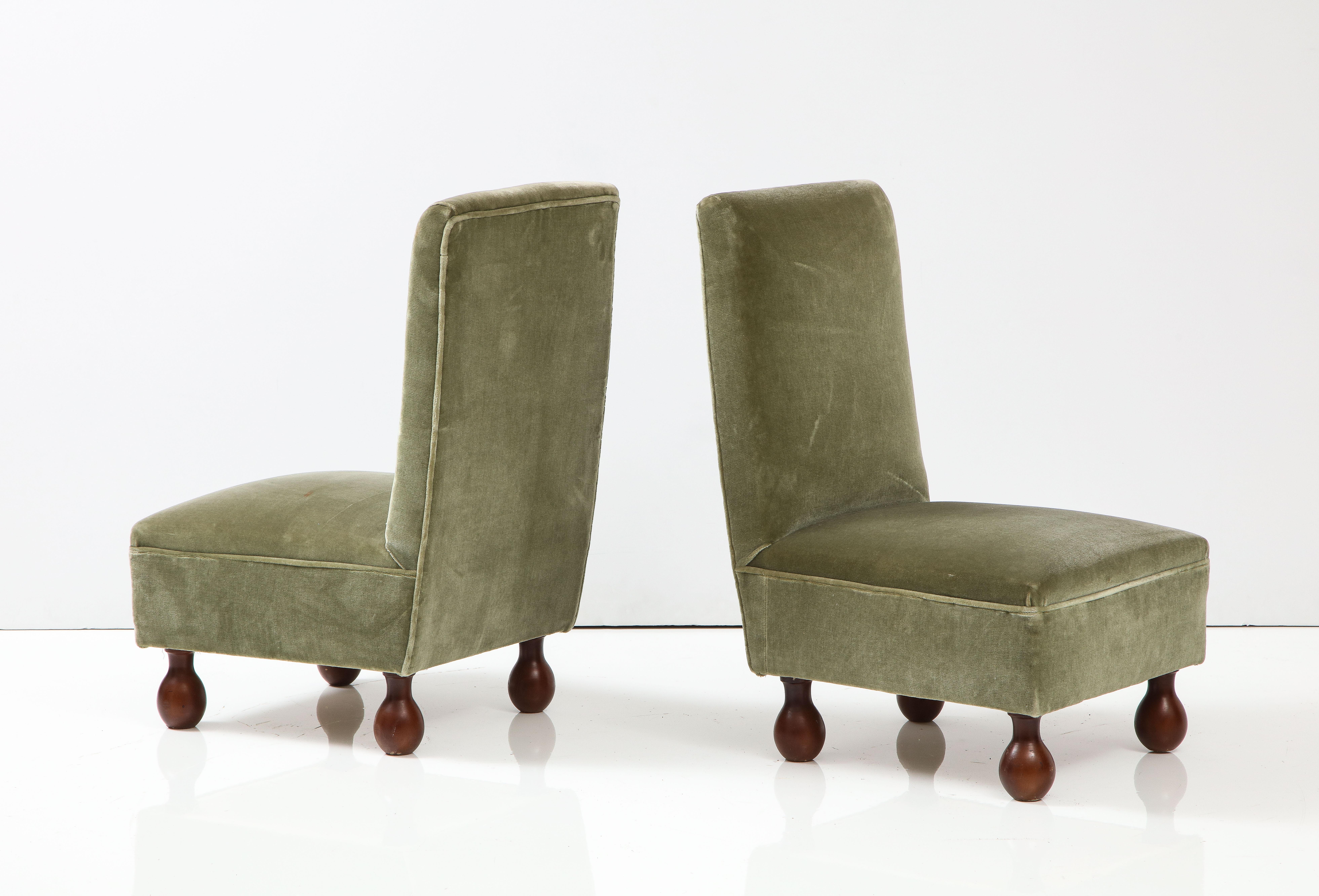 Pair of Italian 1940's Slipper Chairs with Walnut Bun Feet 2