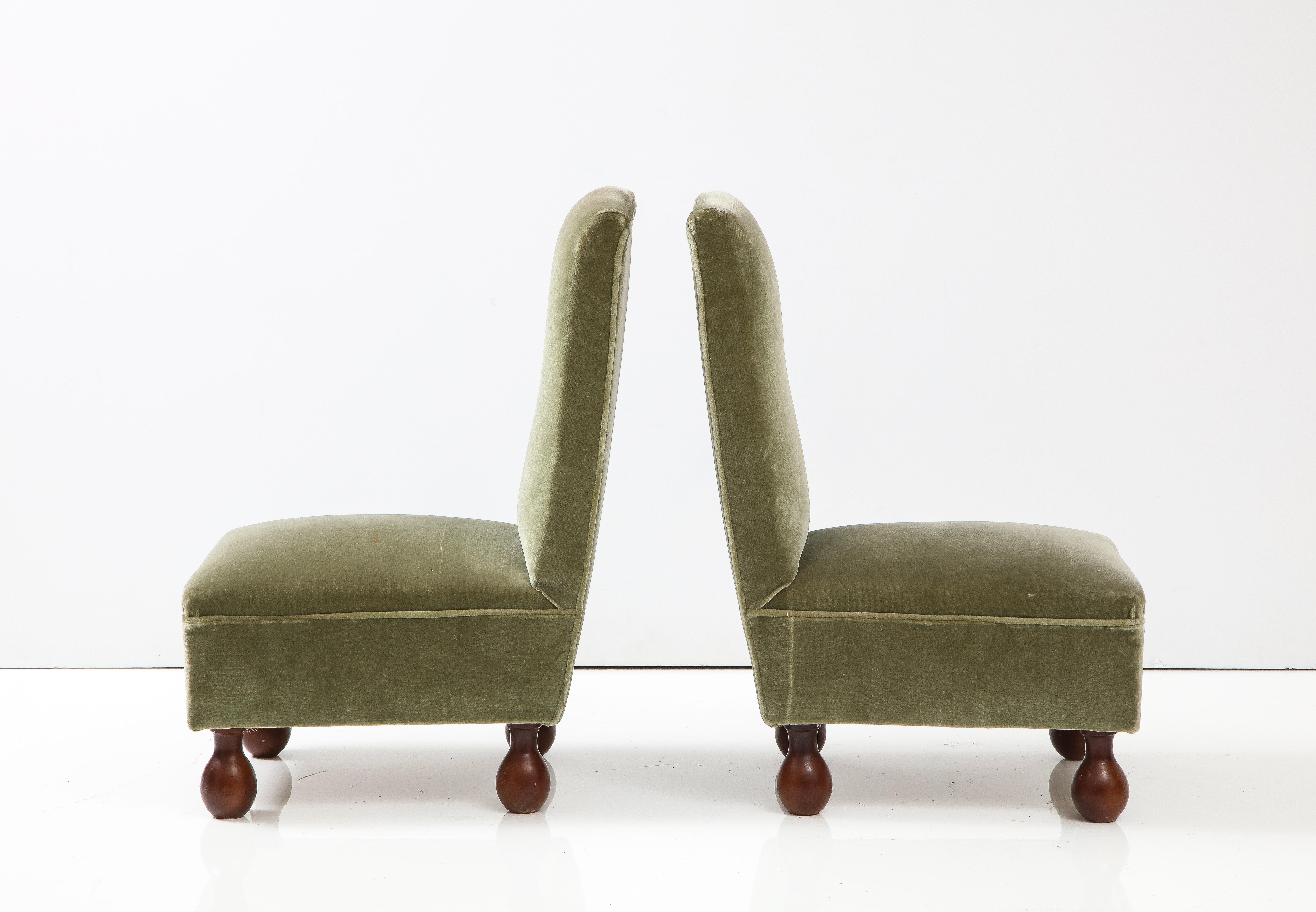 Pair of Italian 1940's Slipper Chairs with Walnut Bun Feet 3