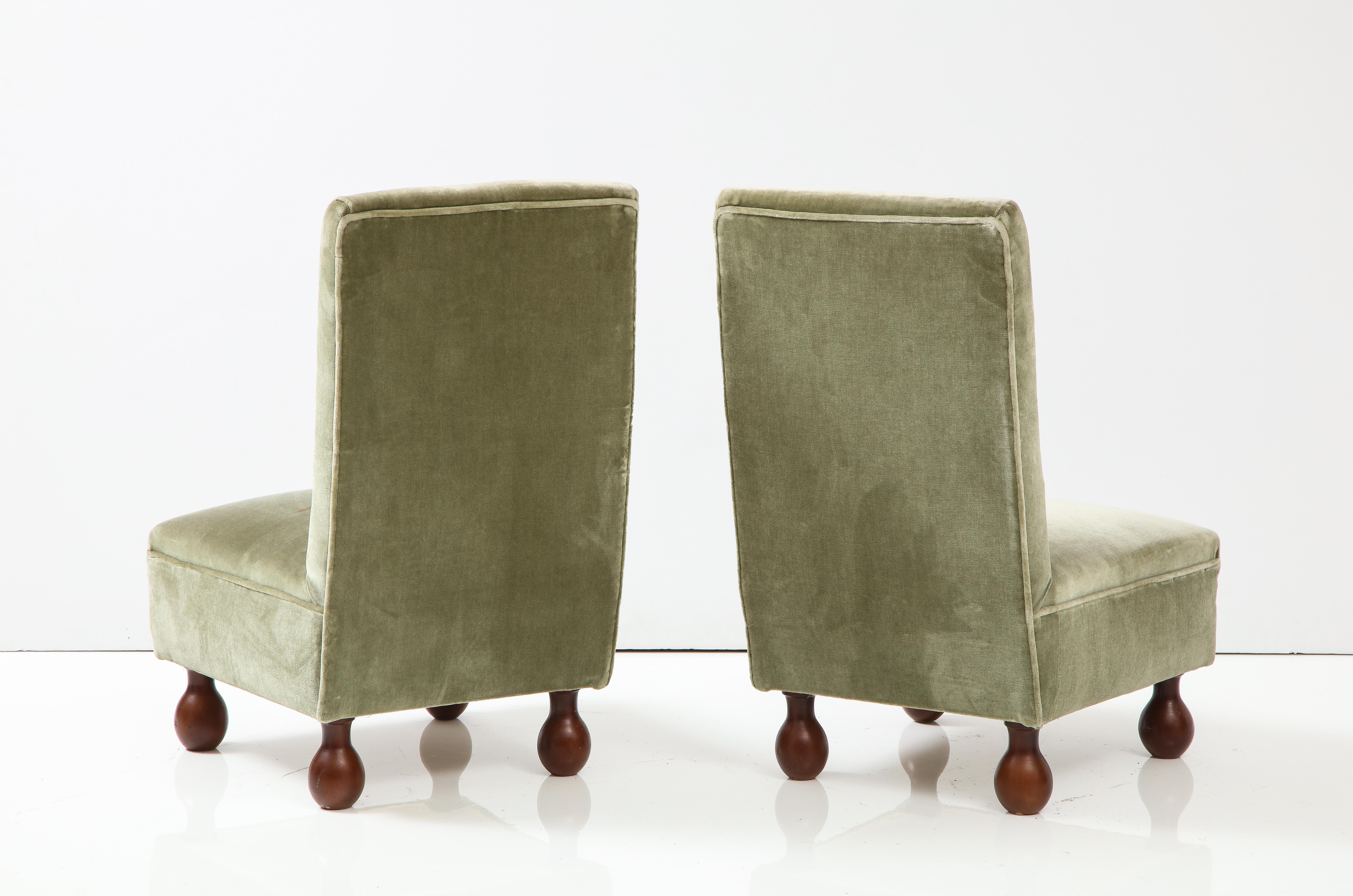 Pair of Italian 1940's Slipper Chairs with Walnut Bun Feet 4