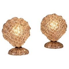 Pair of Italian 1940s small Barovier e Toso 'Shell'  Table Lamps