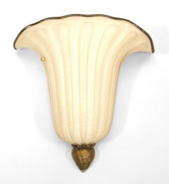 Pair of Seguso Italian Murano Gabbiani Gold Dusted Glass Wall Sconces
