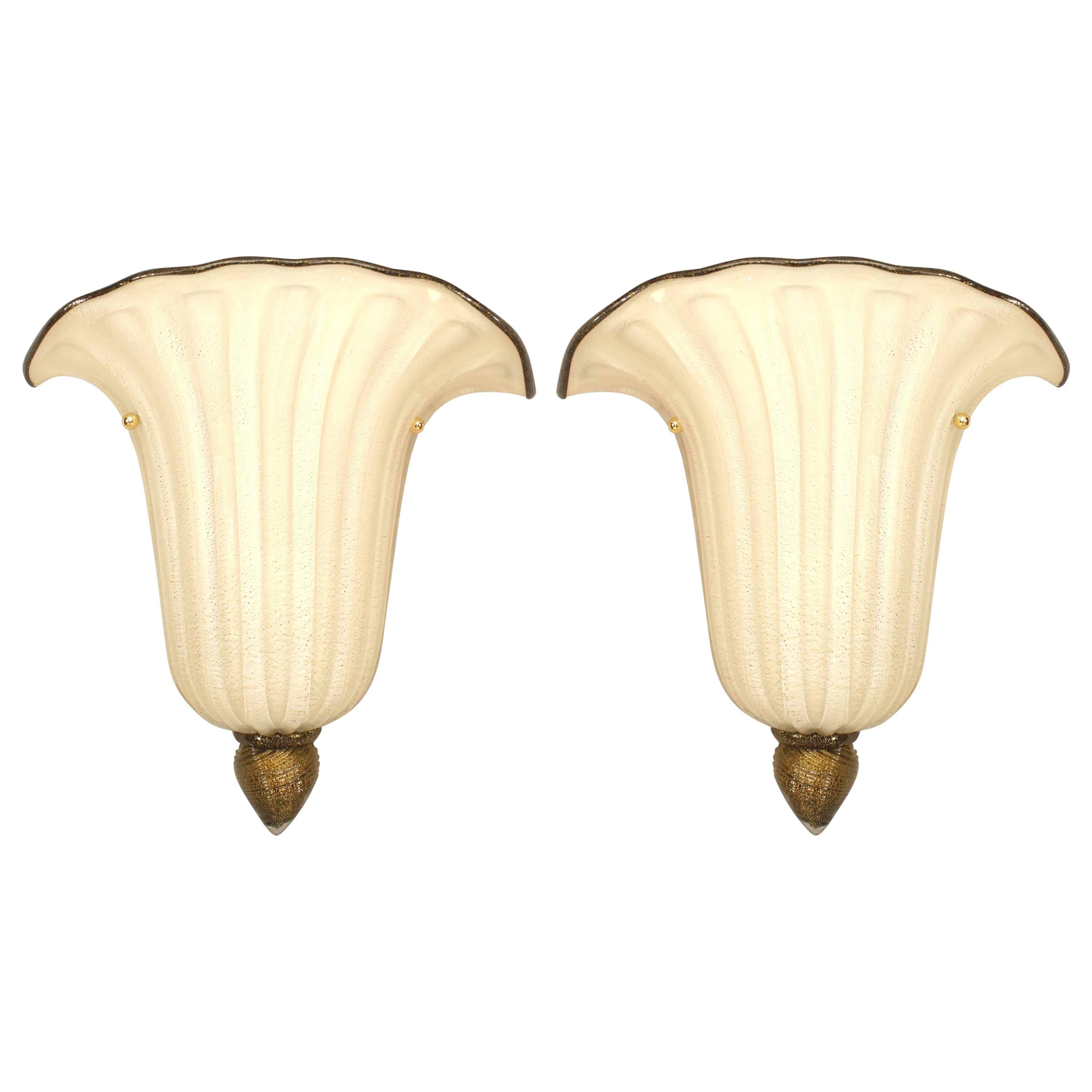 Pair of Seguso Italian Murano Gabbiani Gold Dusted Glass Wall Sconces For Sale