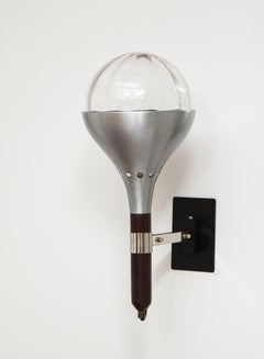 Pair of Italian 1940's Walnut and Nickel Plated Wall Sconces