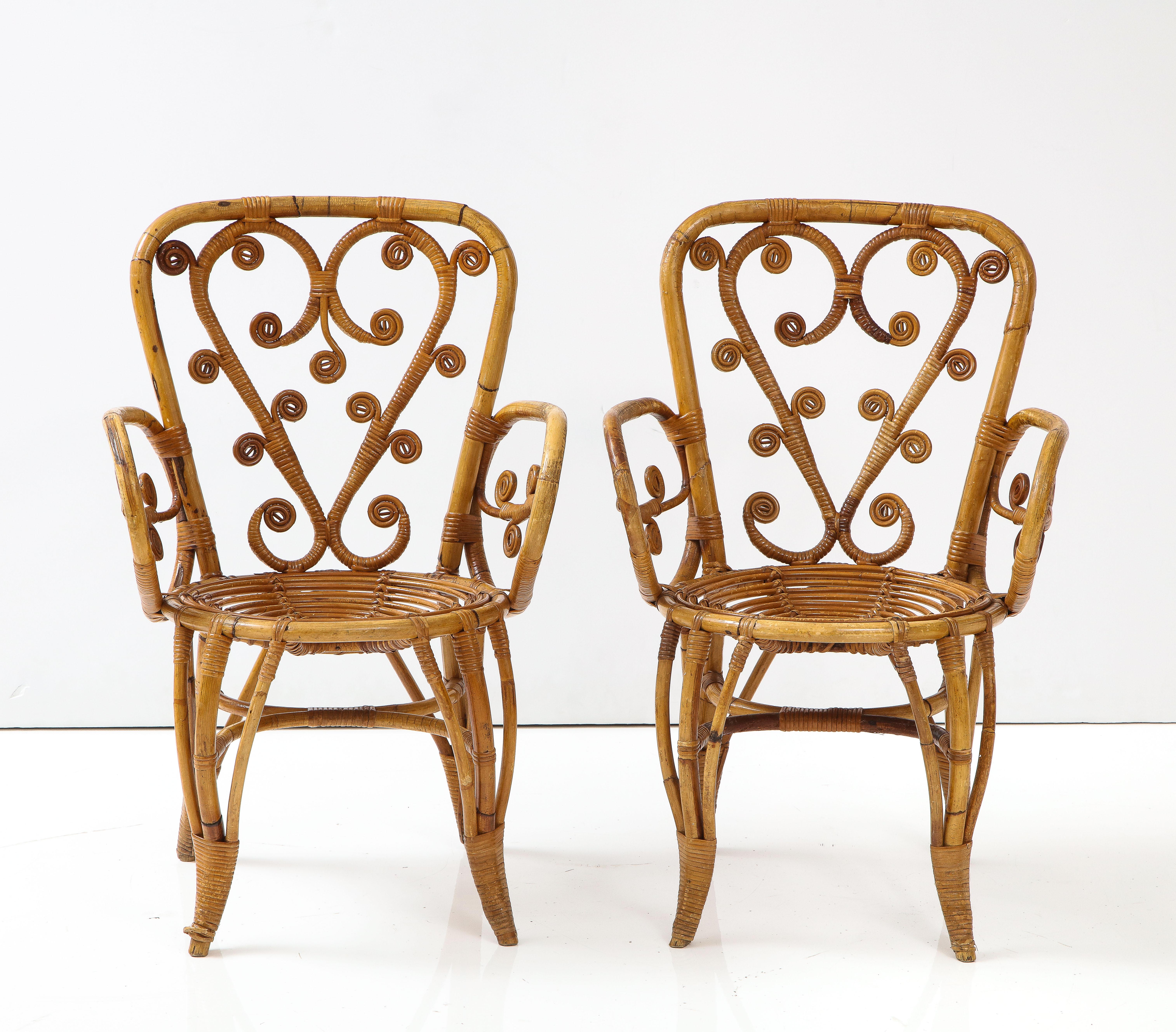 Mid-Century Modern Pair of Italian 1950's Bamboo Armchairs