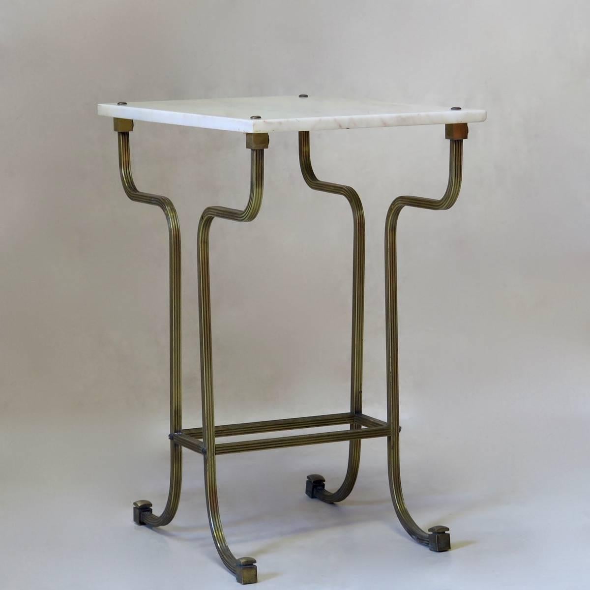 Mid-Century Modern Pair of Italian 1950s Brass and Marble Side Tables