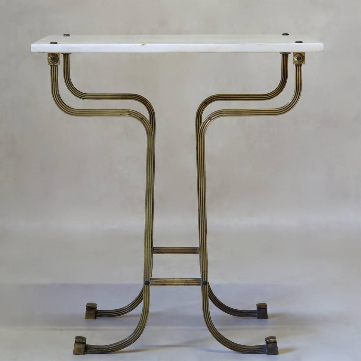 Pair of Italian 1950s Brass and Marble Side Tables 1