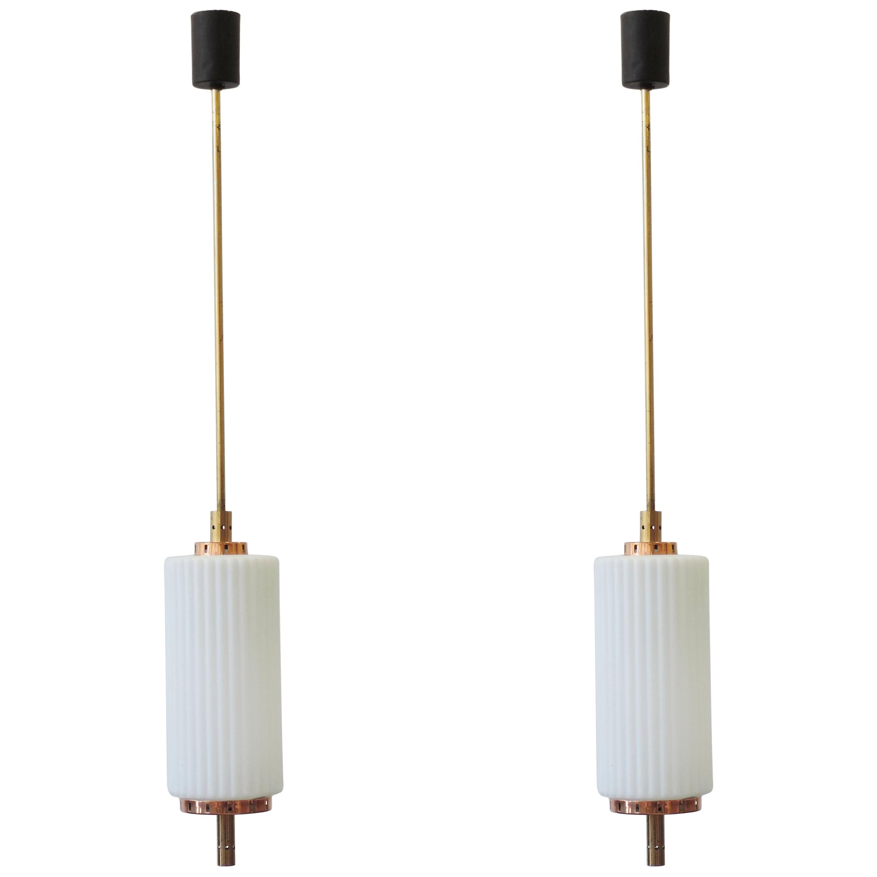 Pair of Italian 1950s Brass and Copper Pendants