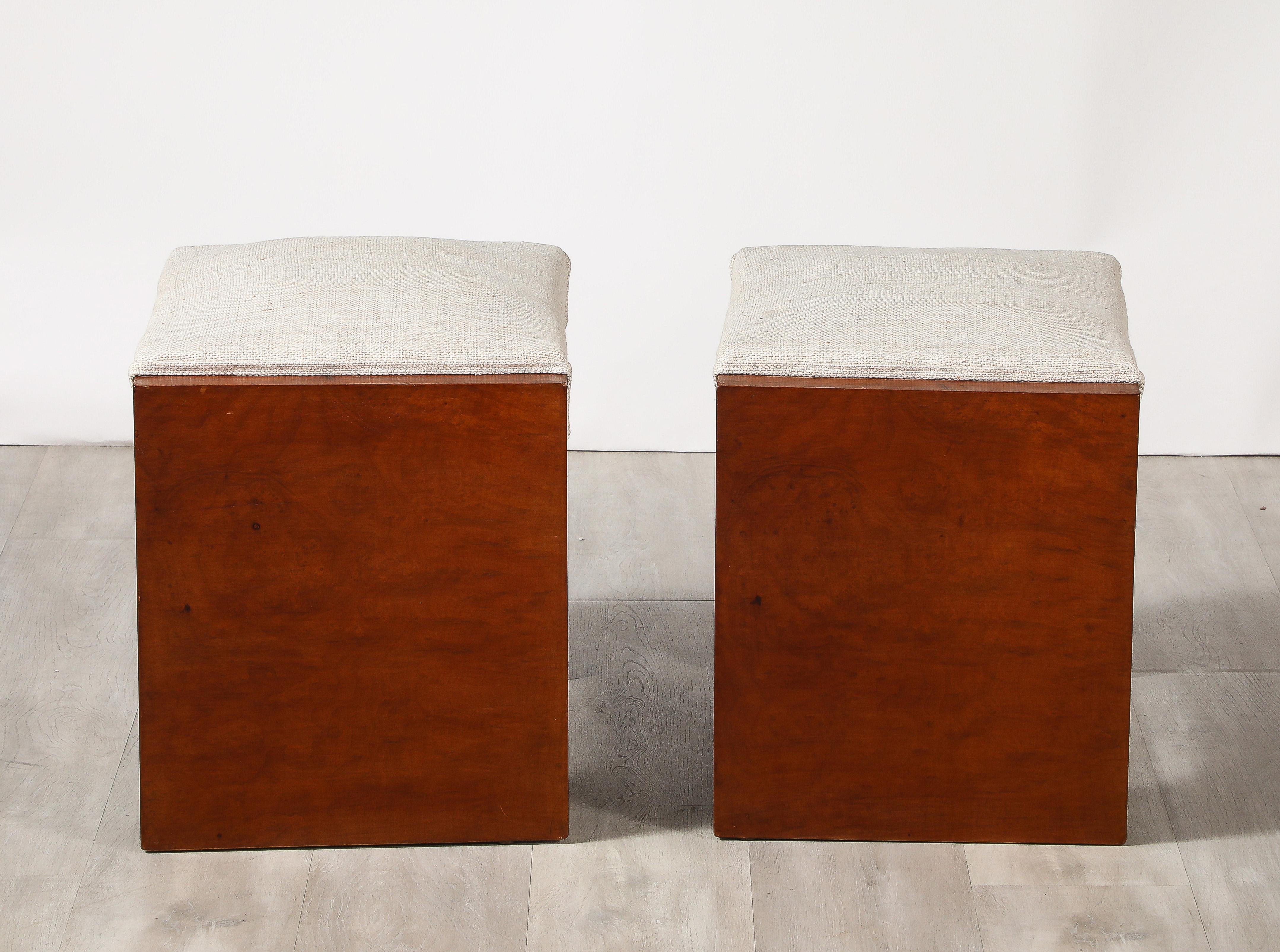 Fabric Pair of Italian 1950's Briar Wood Stools For Sale