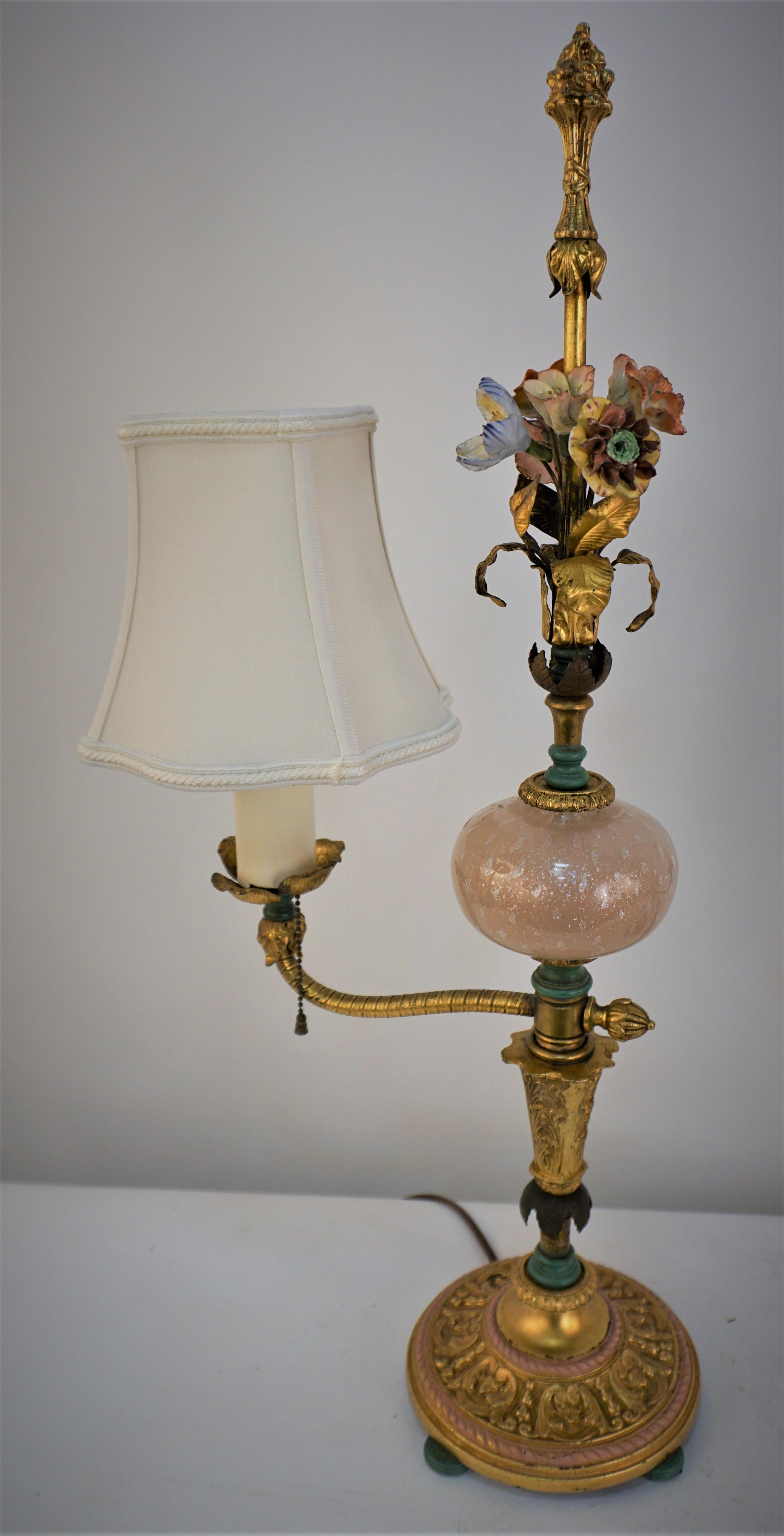 Pair of Italian 1950's Bronze and Murano Glass Table Lamps For Sale 6